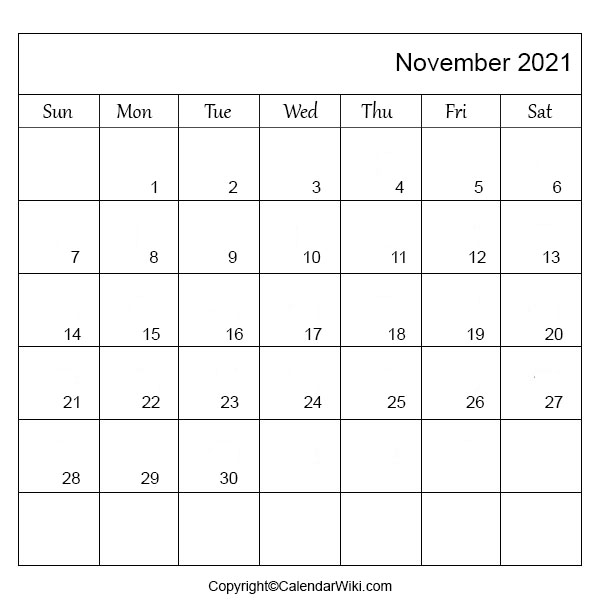 November 2021 Monthly Calendar