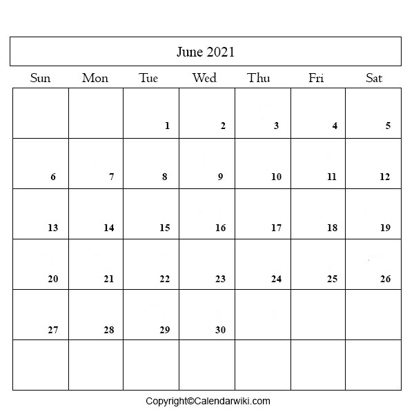 2021 Calendar June