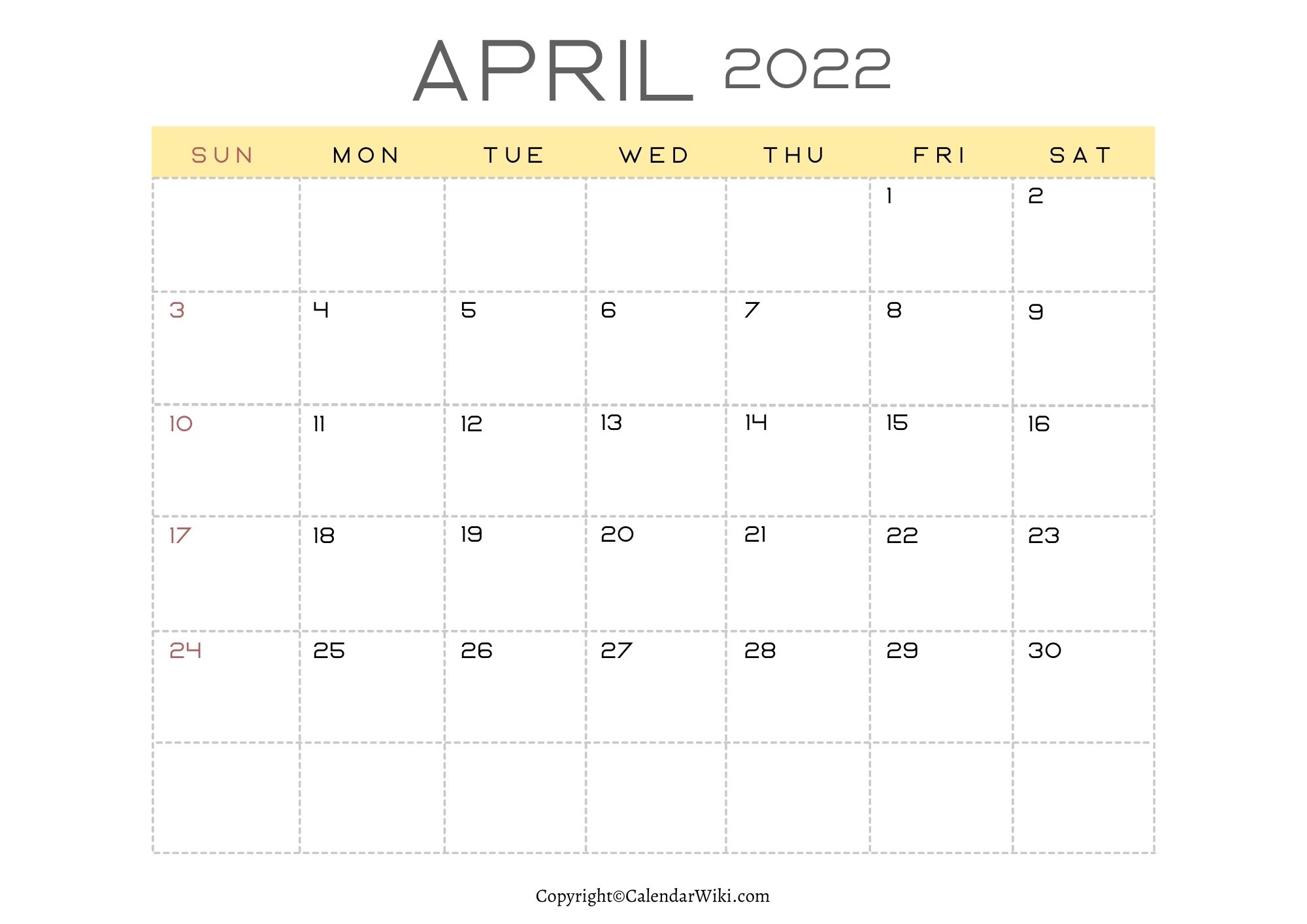 2022 April Calendar