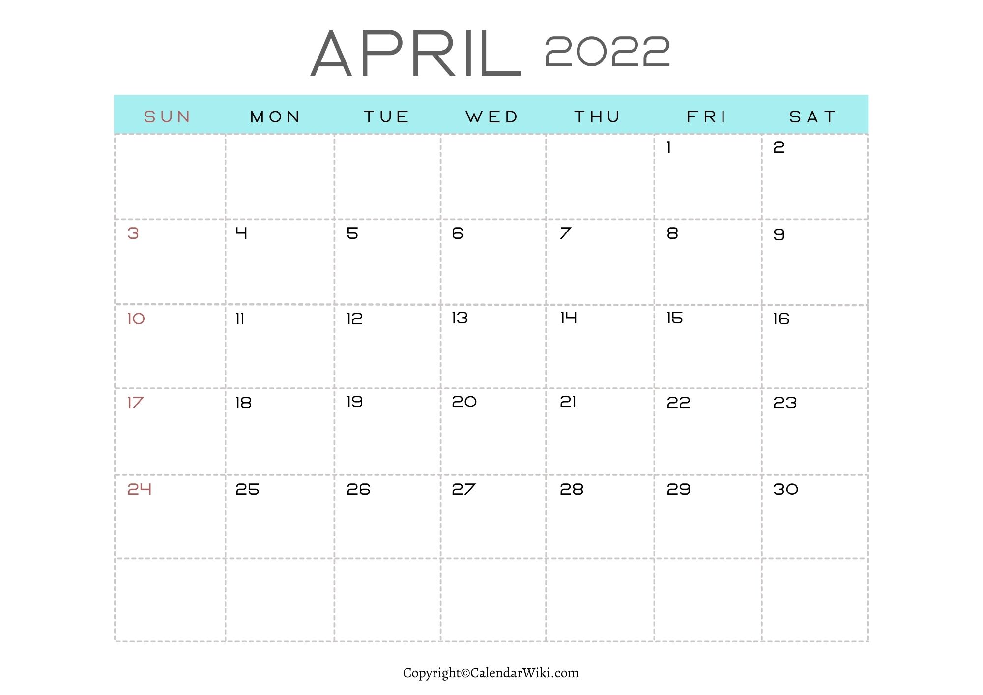 2022 Calendar April