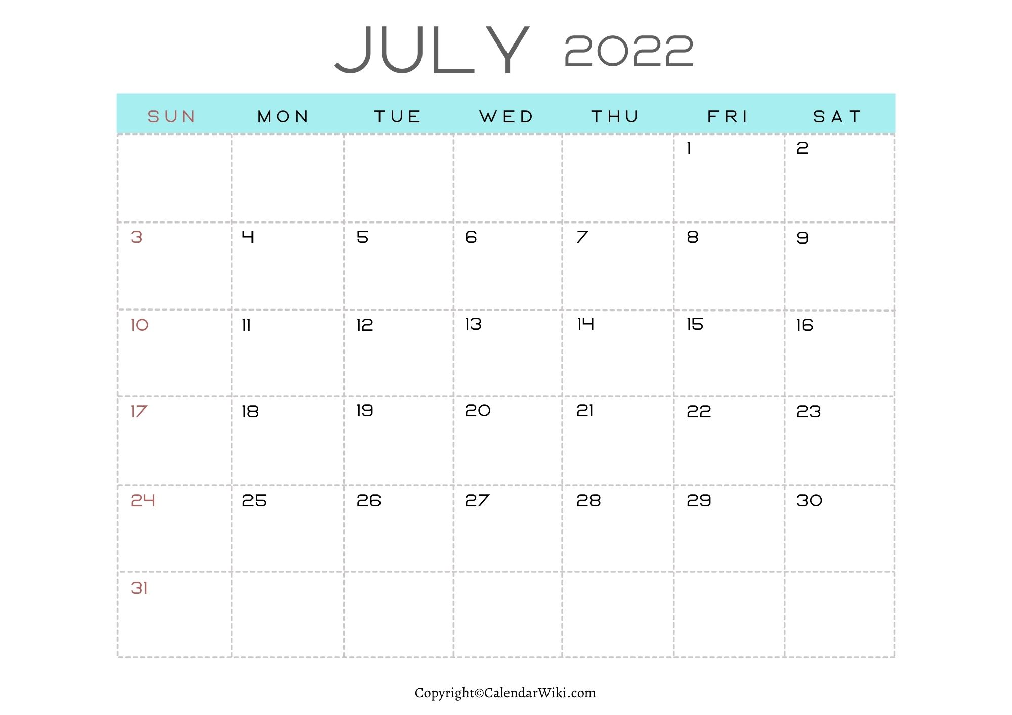 2022 Calendar July