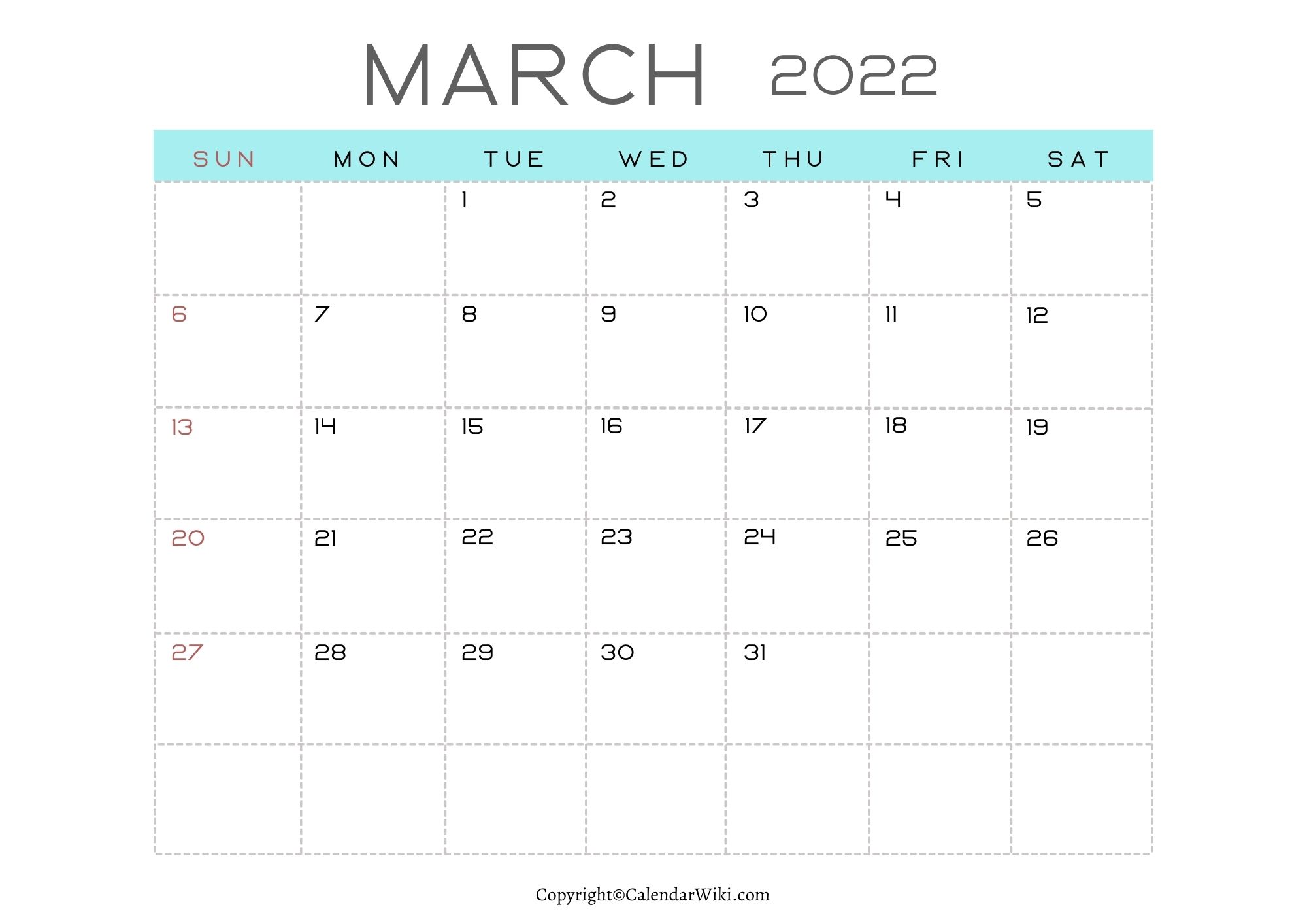 2022 Calendar March