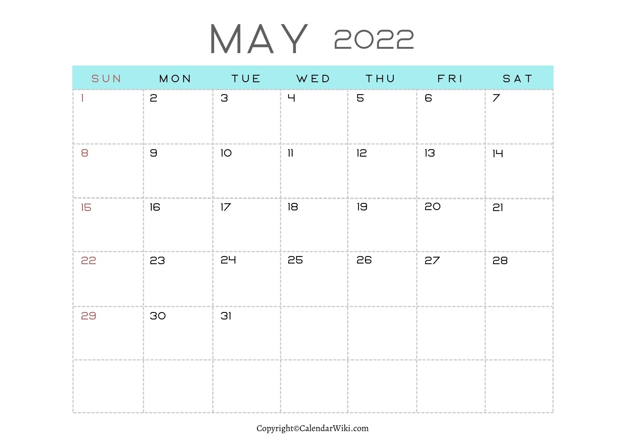 2022 Calendar May
