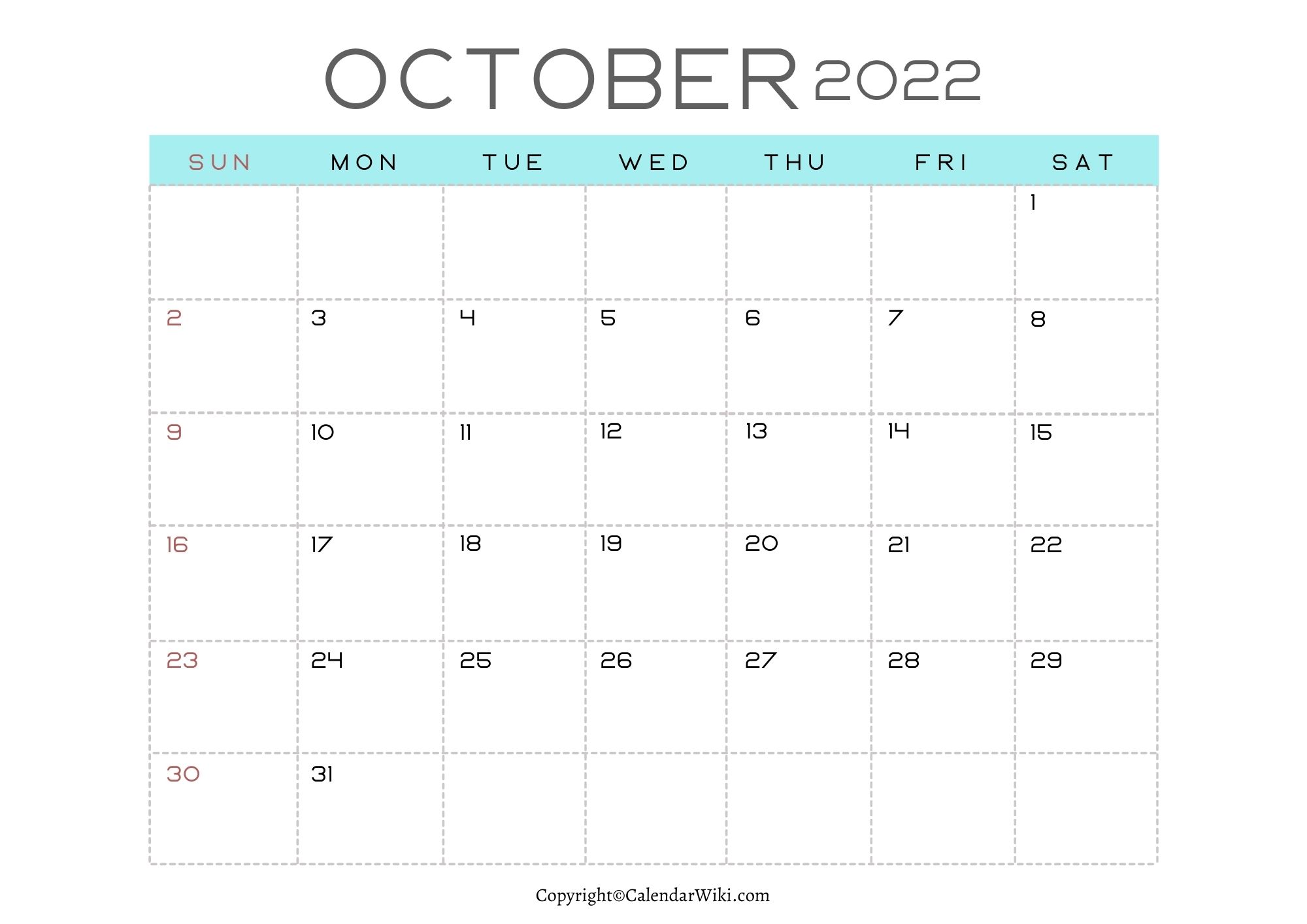 2022 Calendar October