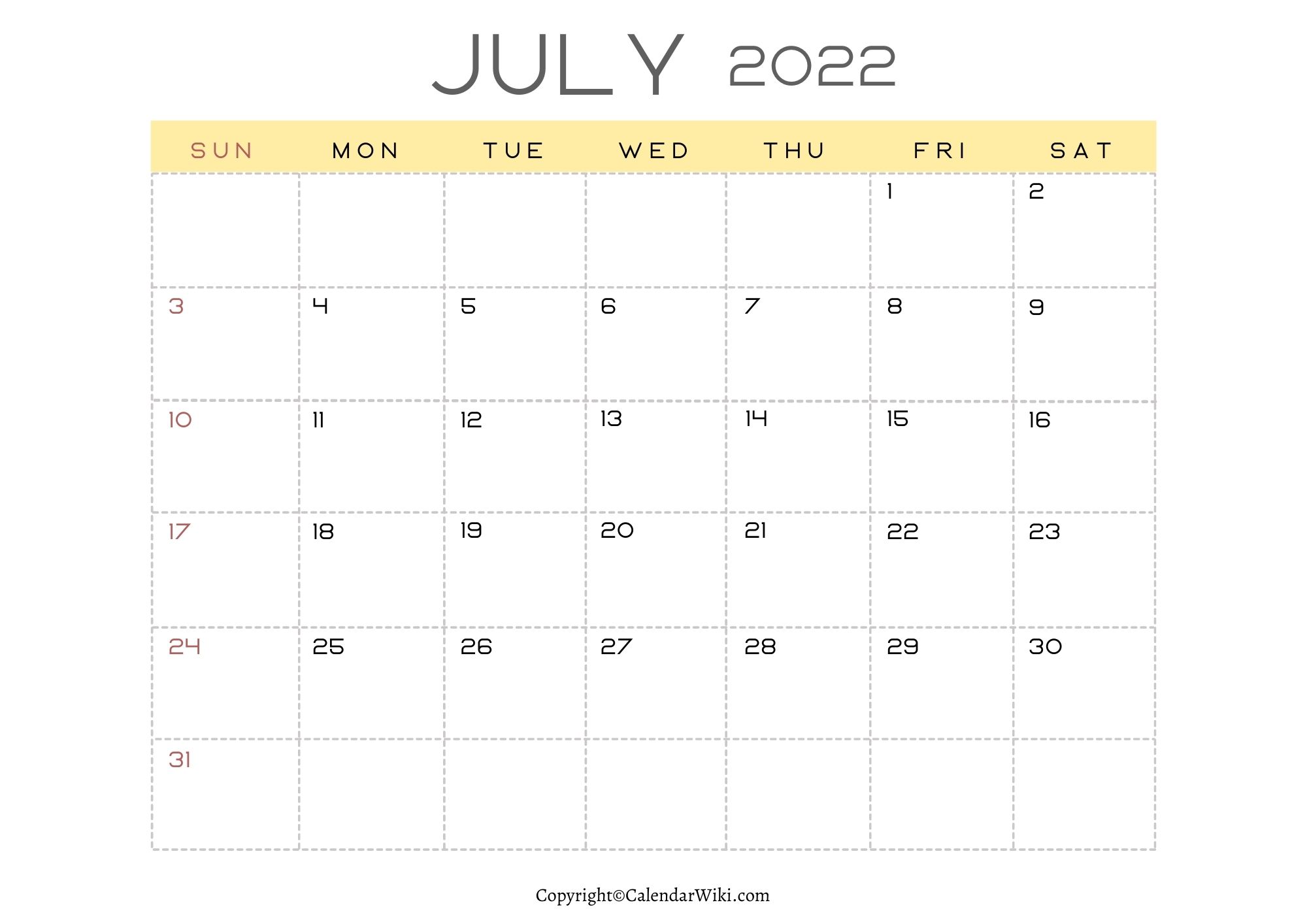 2022 July Calendar