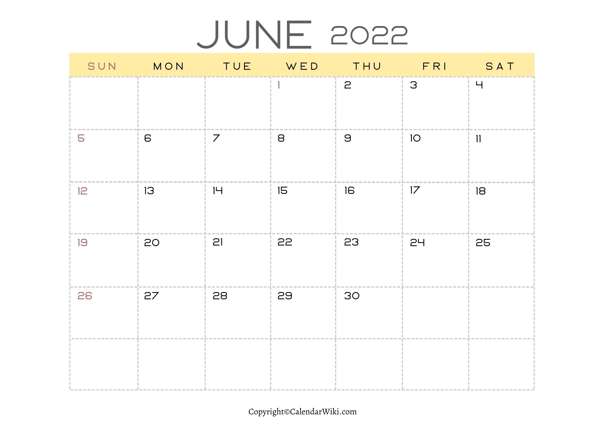 2022 June Calendar