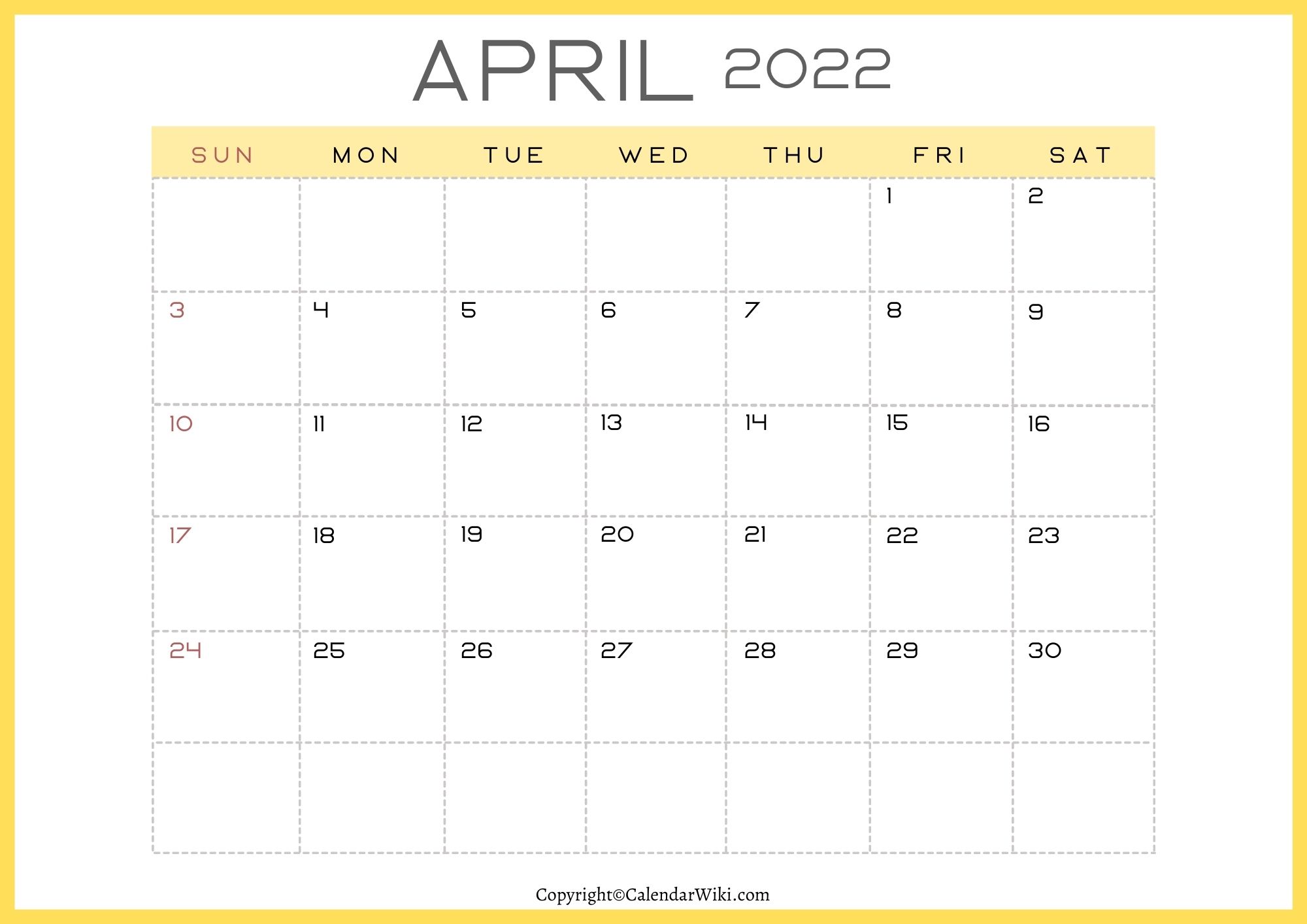 April Calendar 2022 Printable