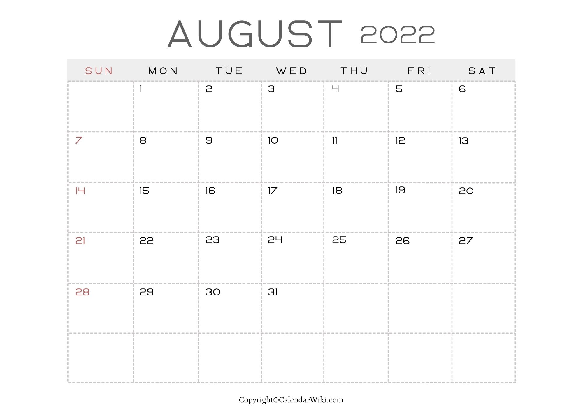 Calendar 2022 August