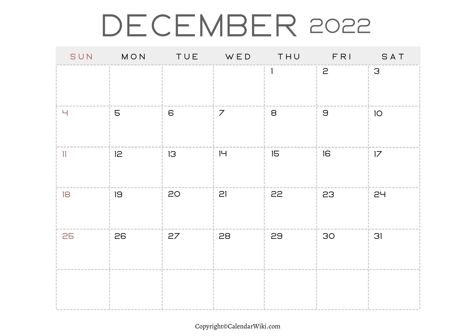 Calendar 2022 December