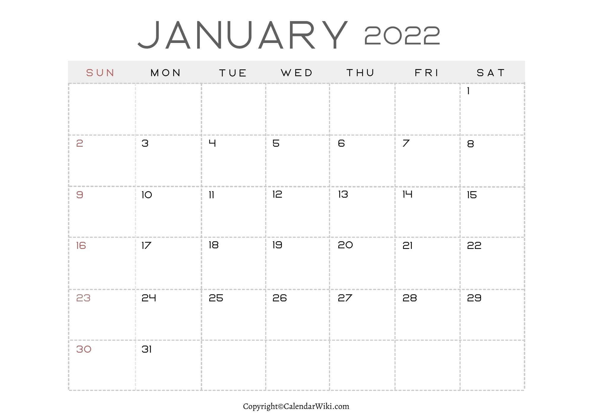 Calendar 2022 January