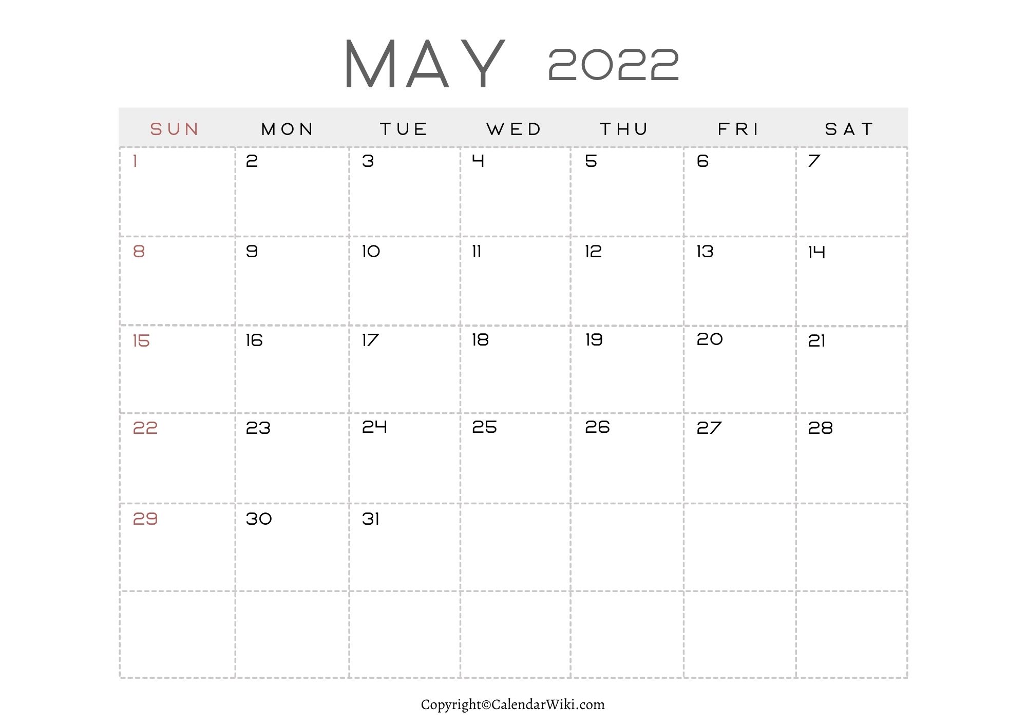 Calendar 2022 May