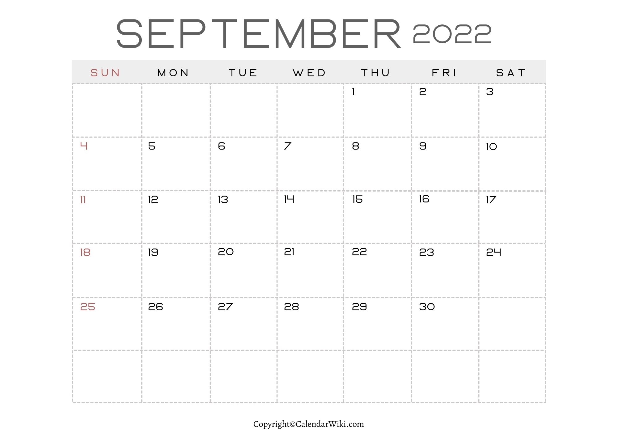 Calendar 2022 September