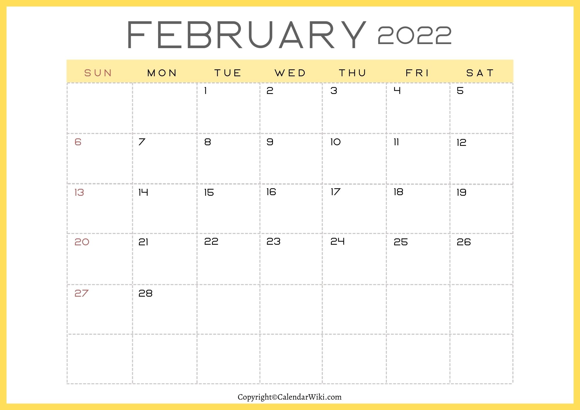 February Calendar 2022 Printable