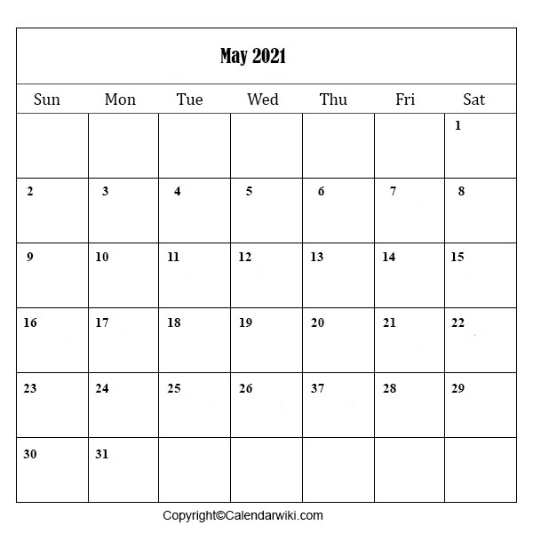 May 2021 Calendar Calendarwiki Com