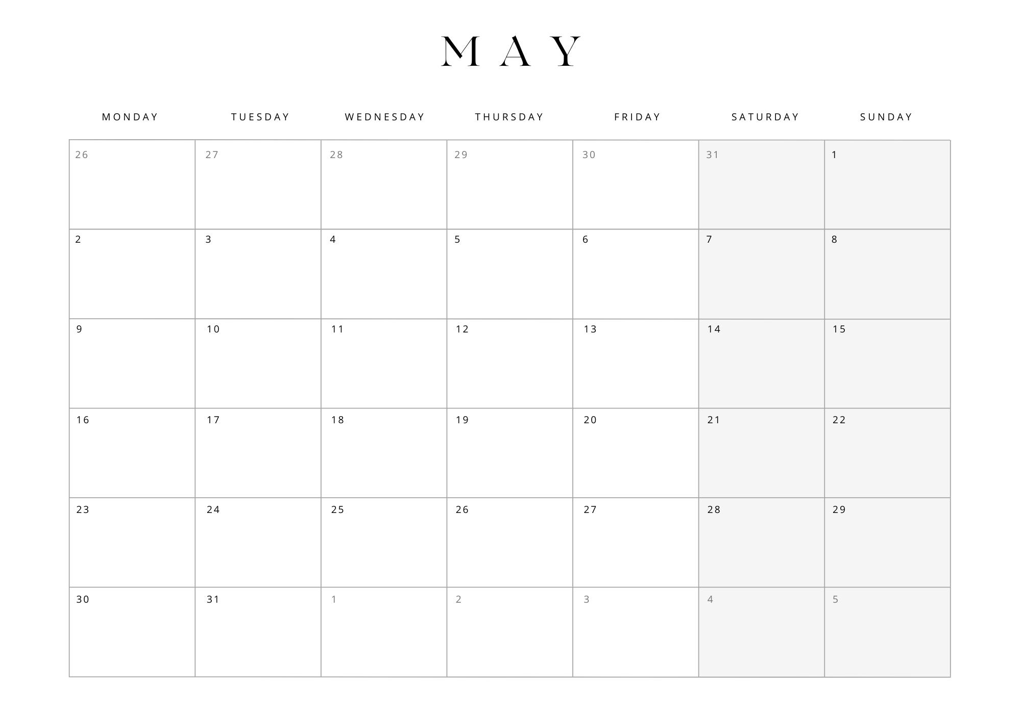May Calendar 2022