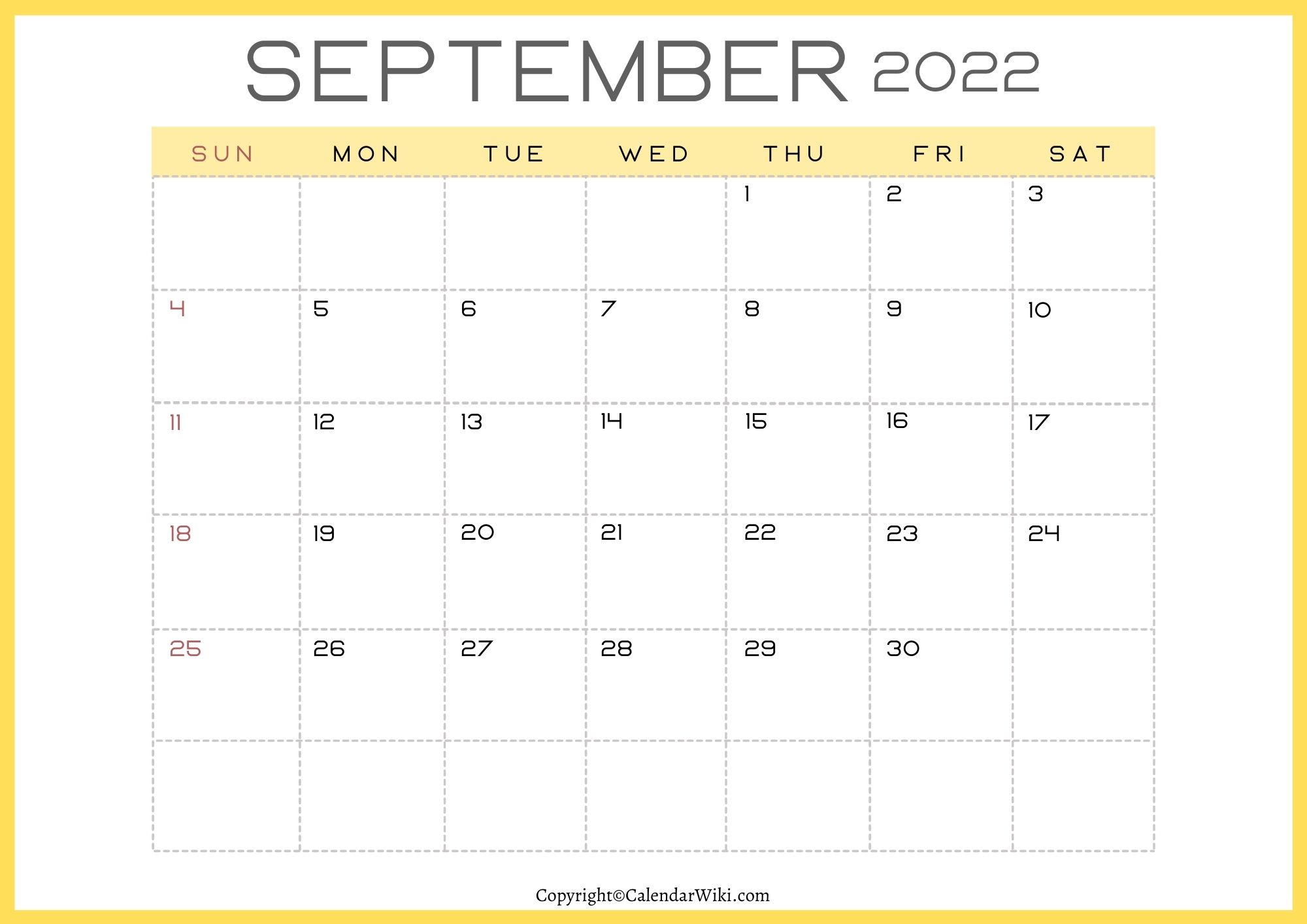 September Calendar 2022 Printable