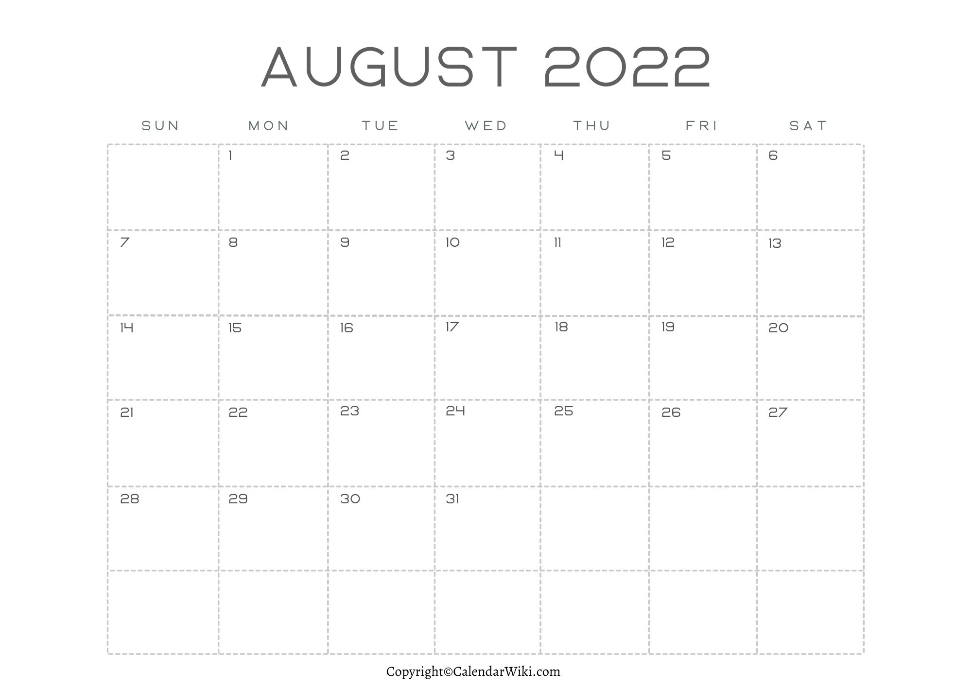 August Calendar 2022 With Holidays