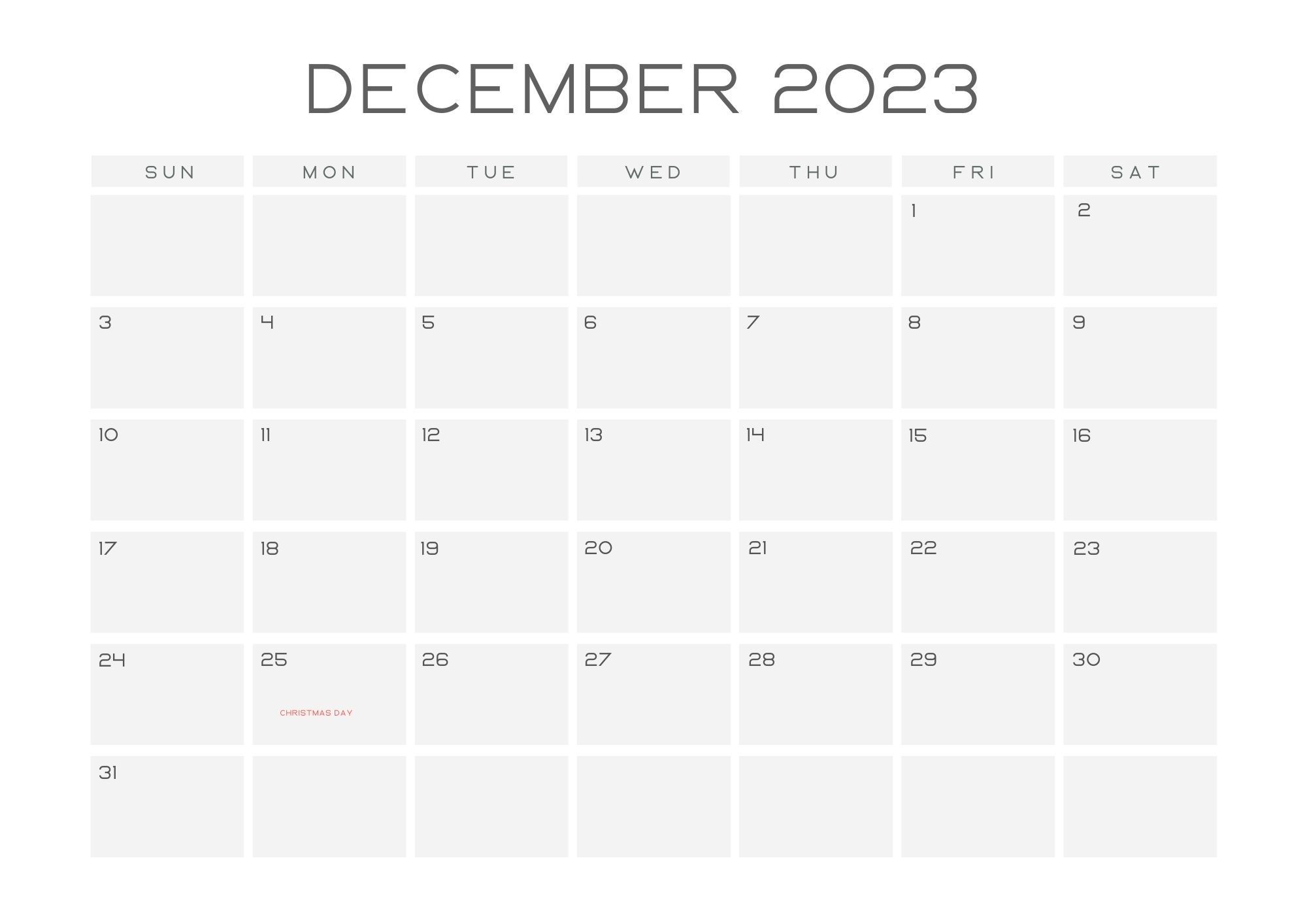 December Calendar 2023 With Holidays