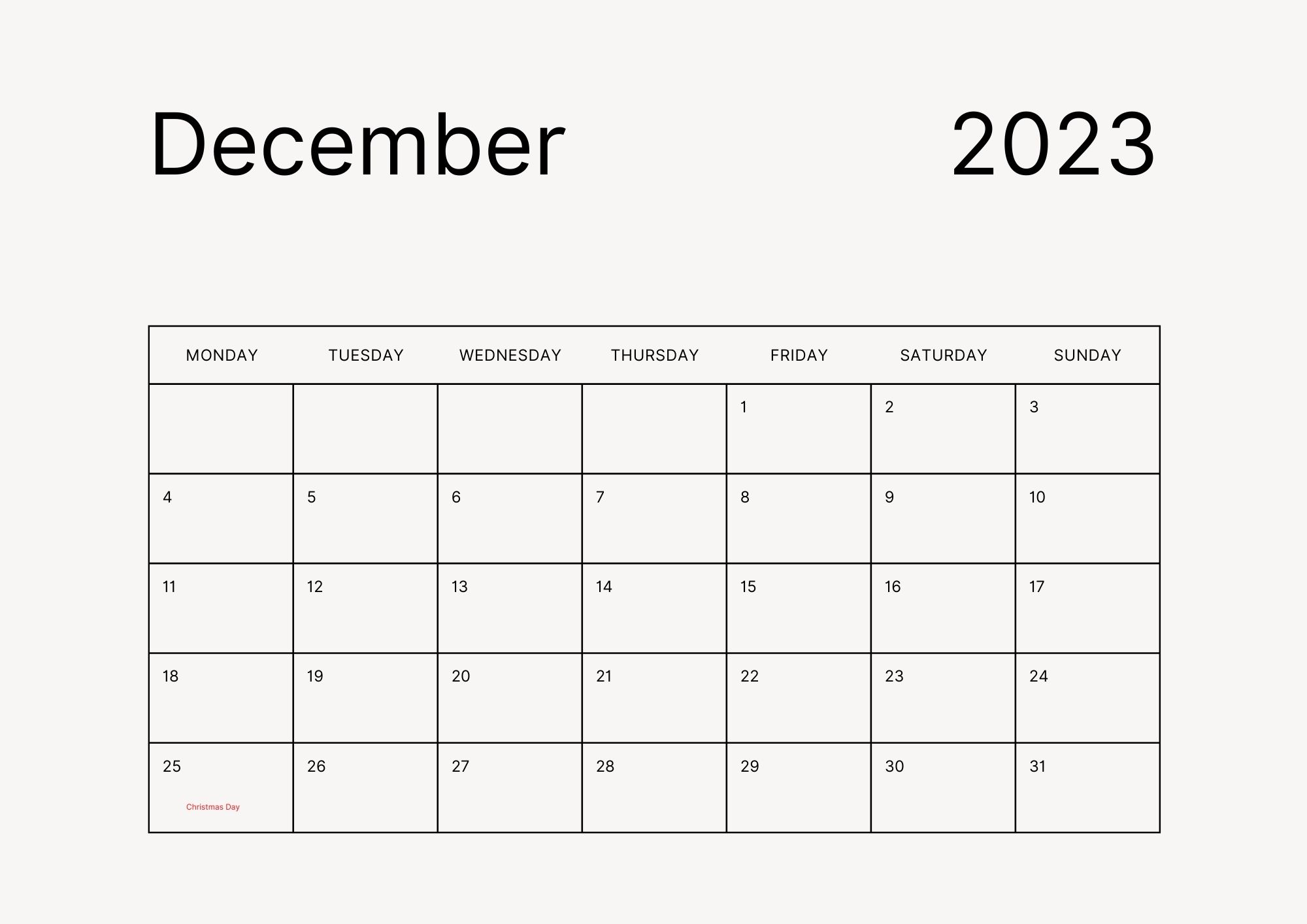 December Holidays 2023