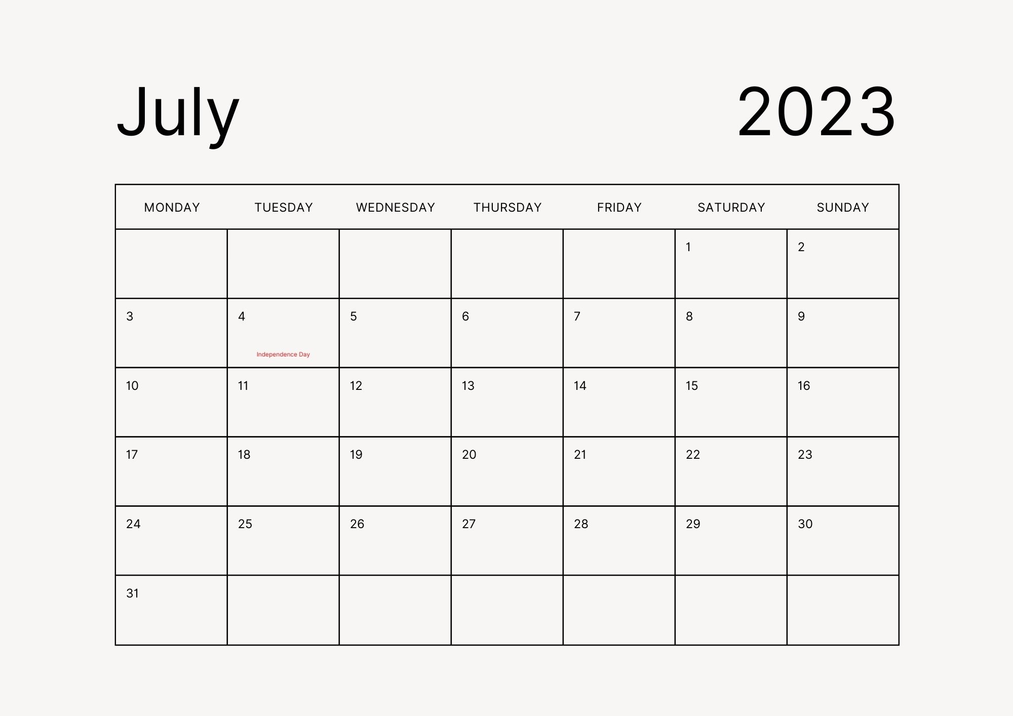 July Calendar 2023 With Holidays