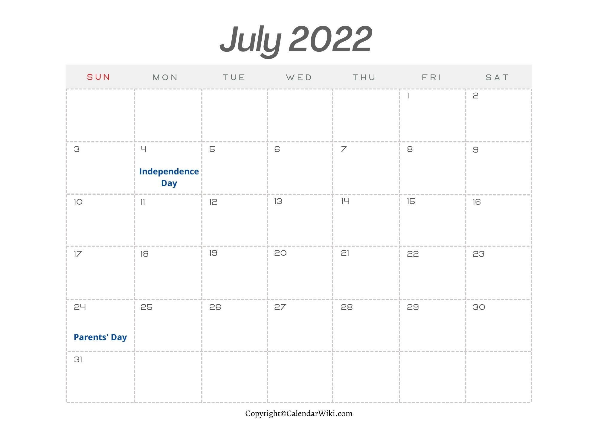 July Holidays 2022