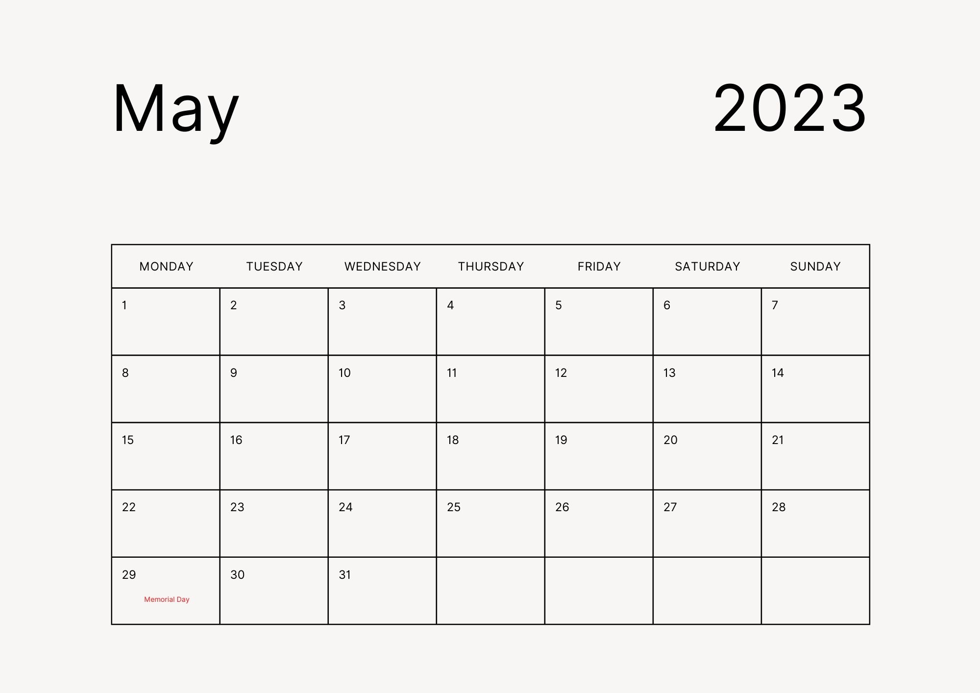 May Calendar 2023 With Holidays