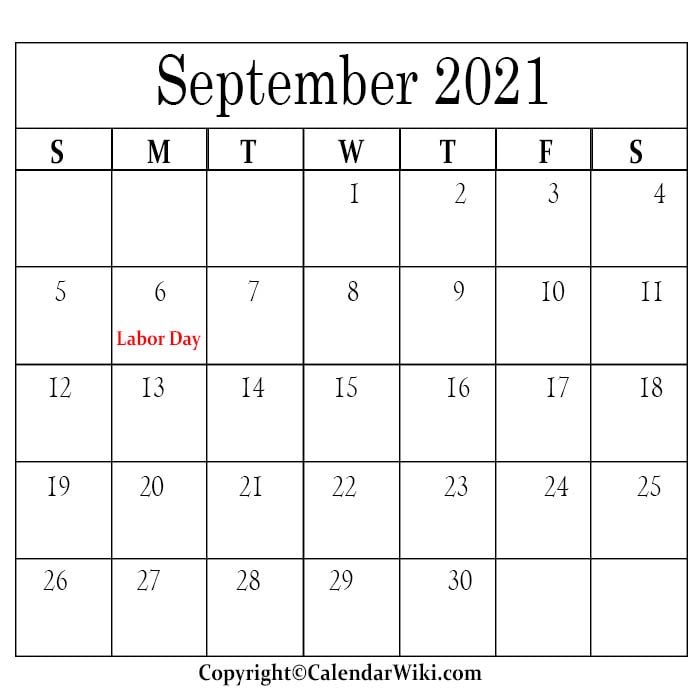 September Calendar 2021 With Holidays