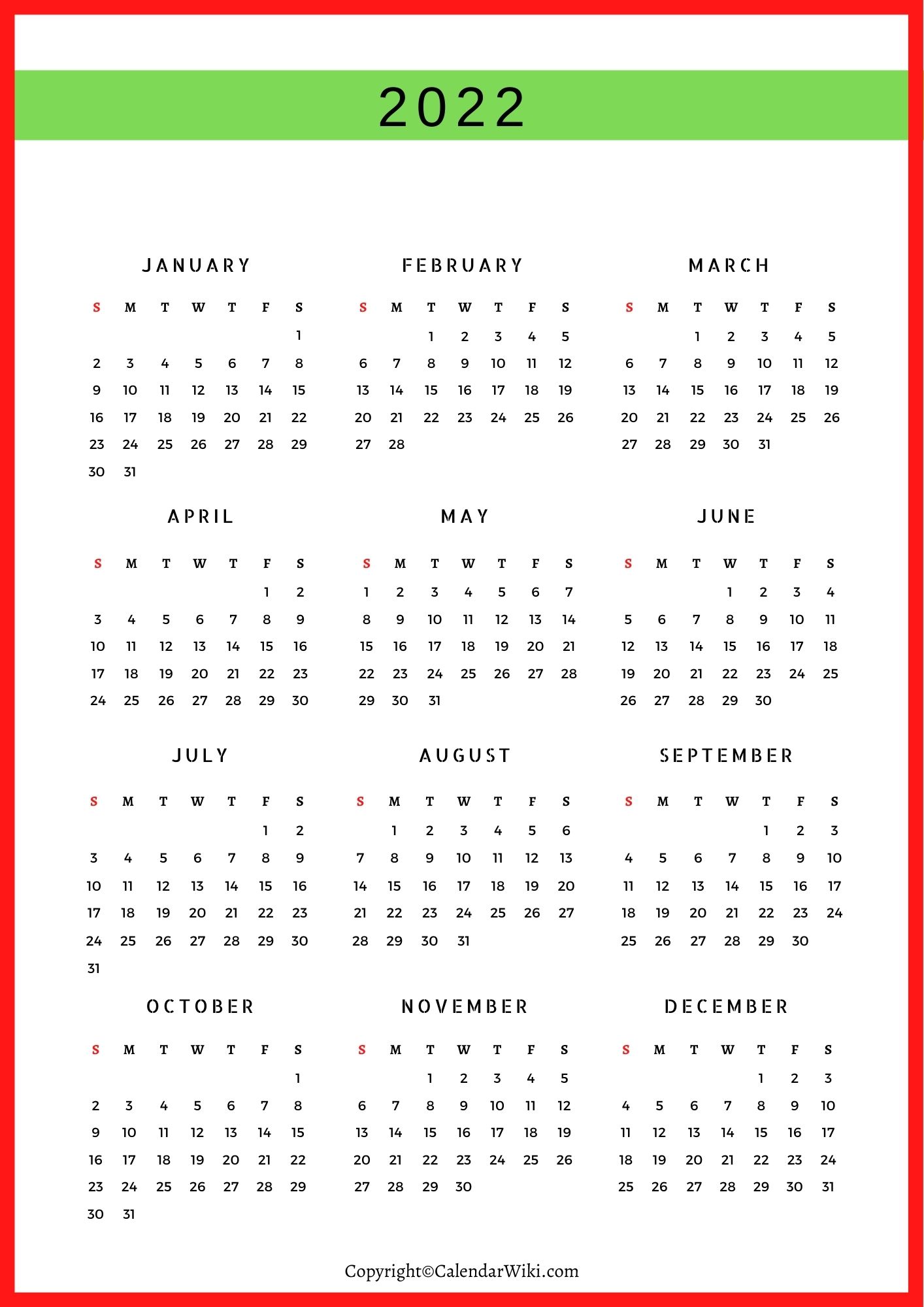 Calendar Printable 2022