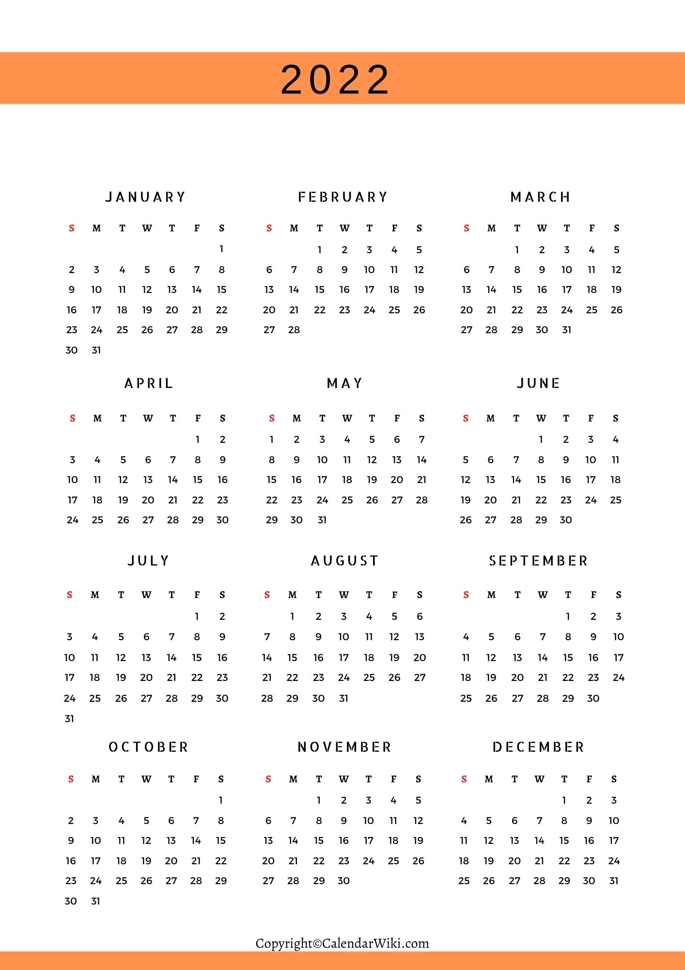 Full Year Calendar 2022