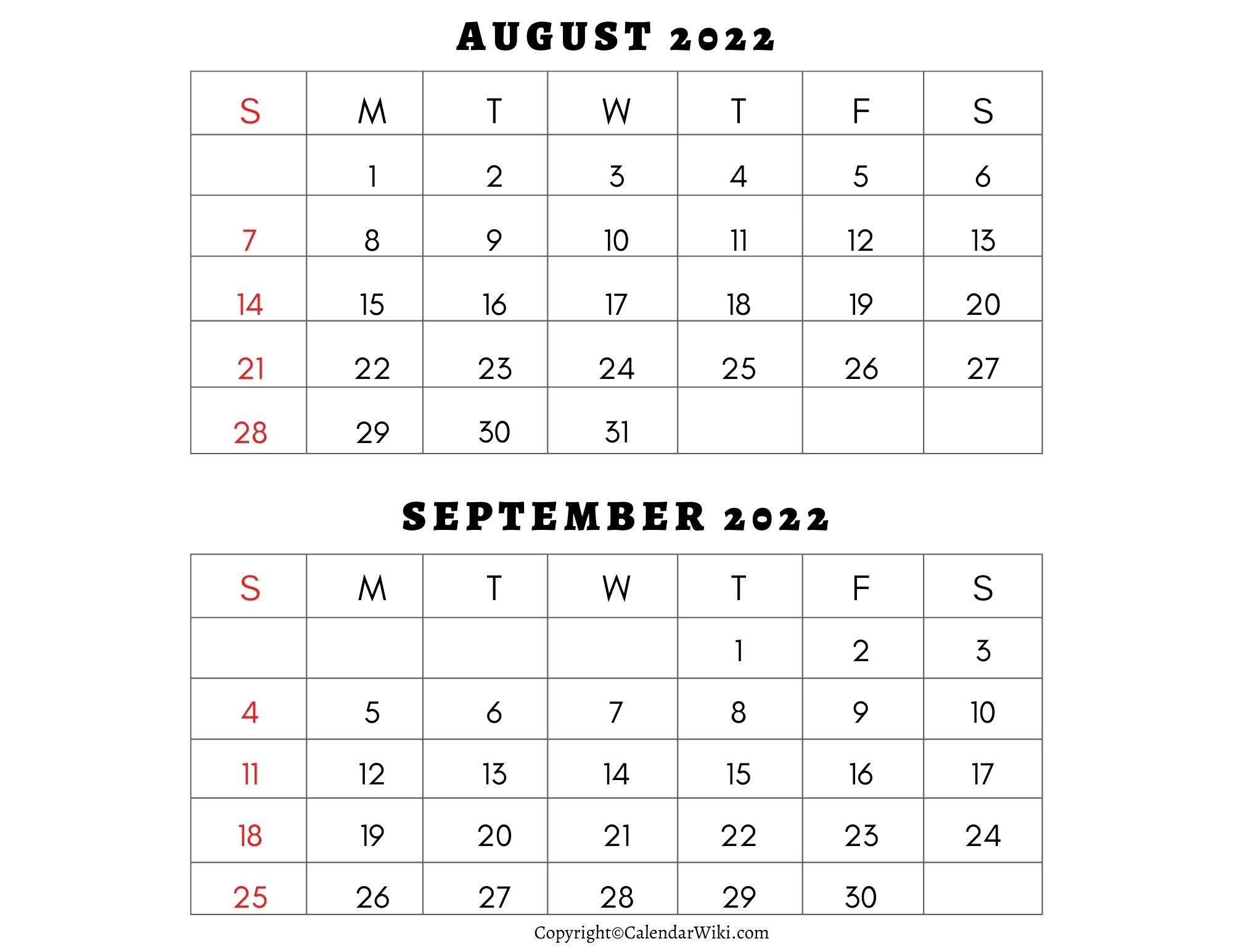 August September 2022 Calendar