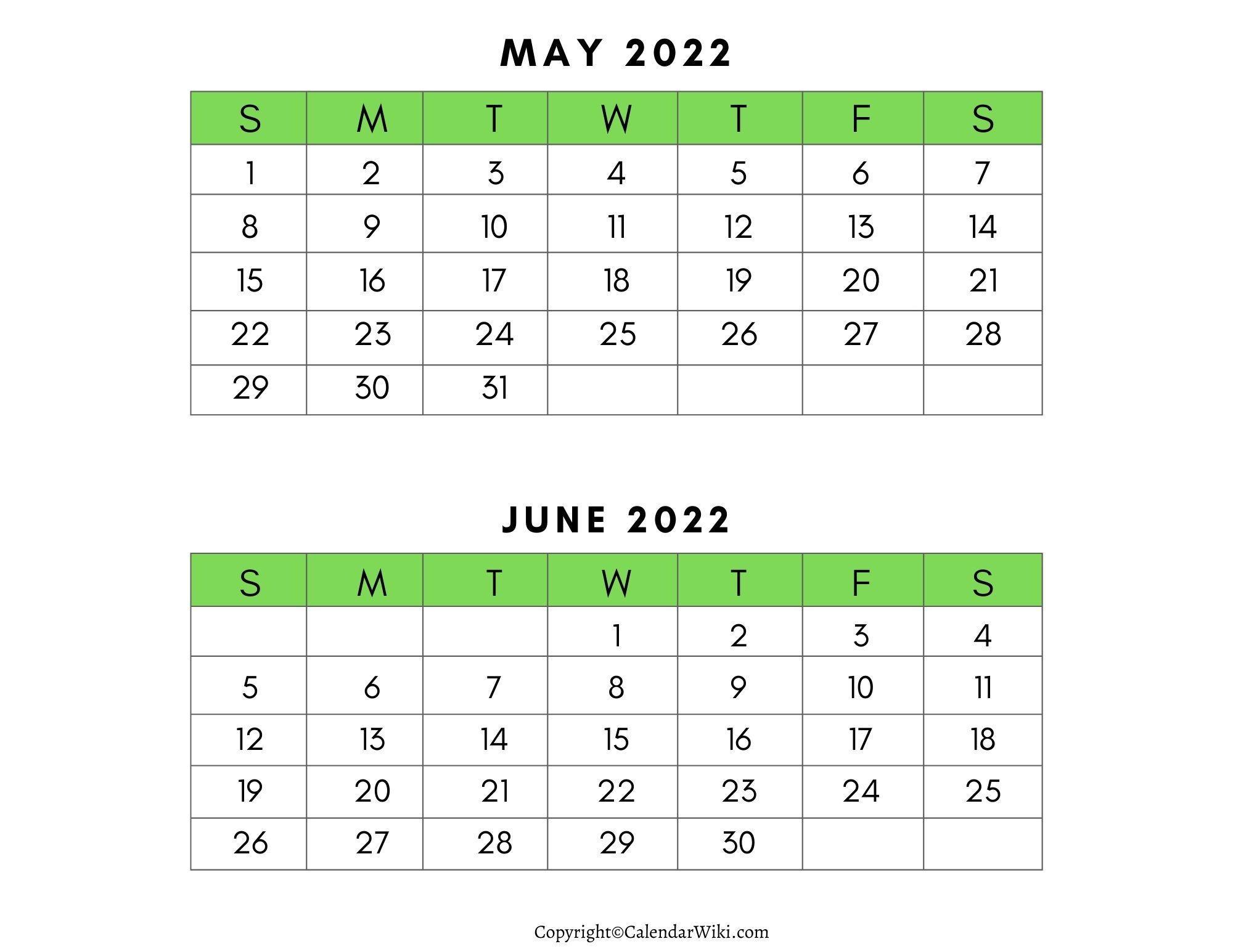 May June Calendar 2022