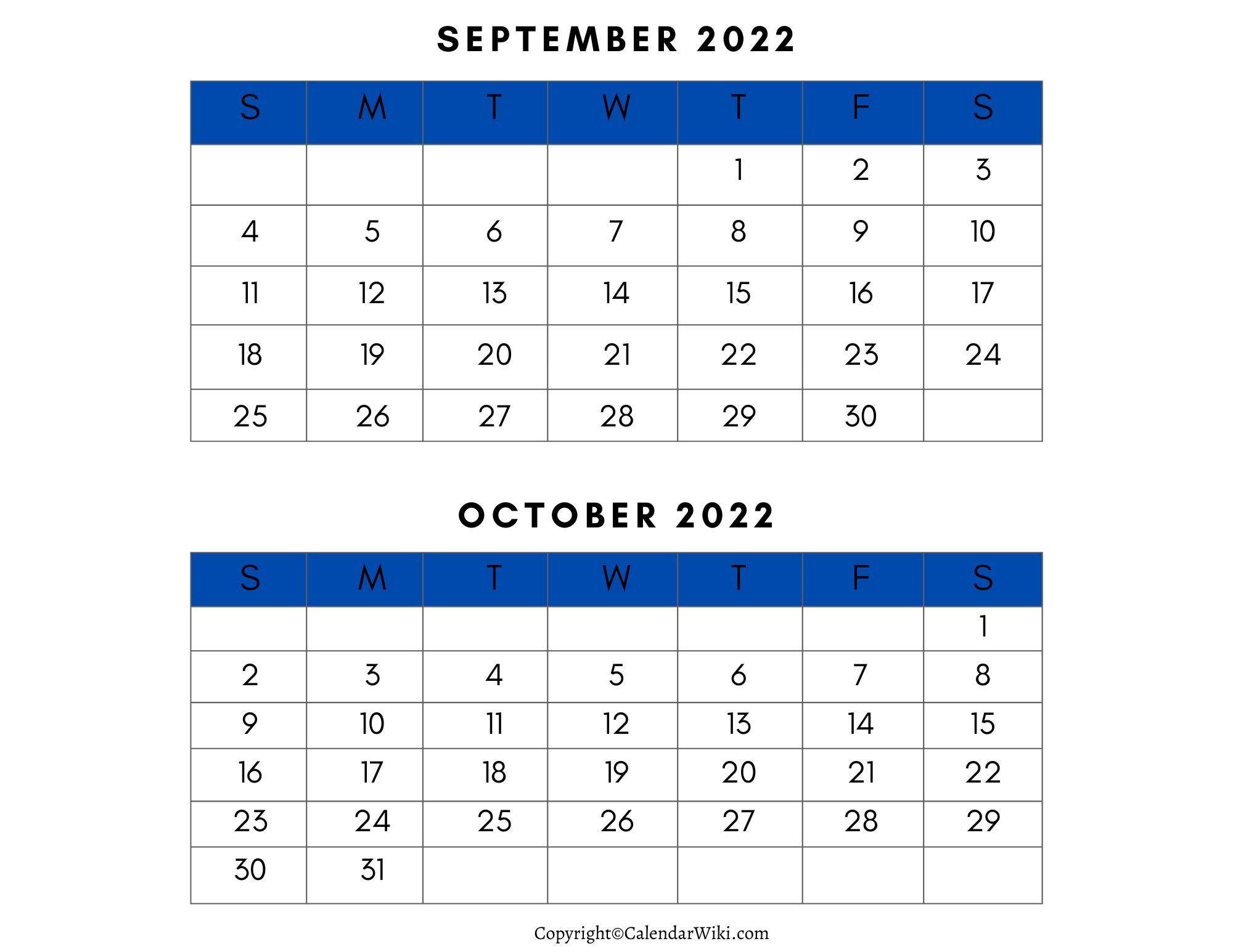 September October Calendar 2022