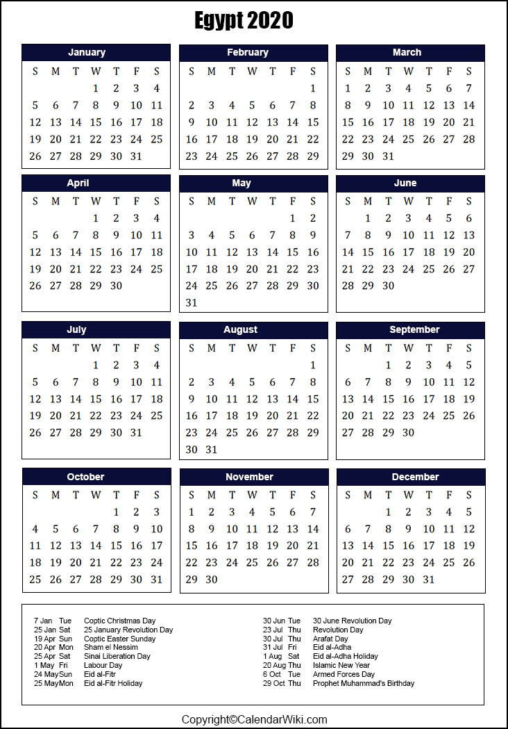 Egypt Calendar 2020
