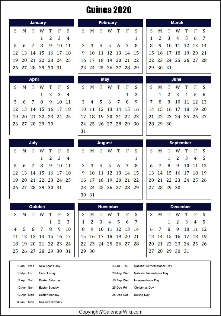 Guinea Calendar 2020