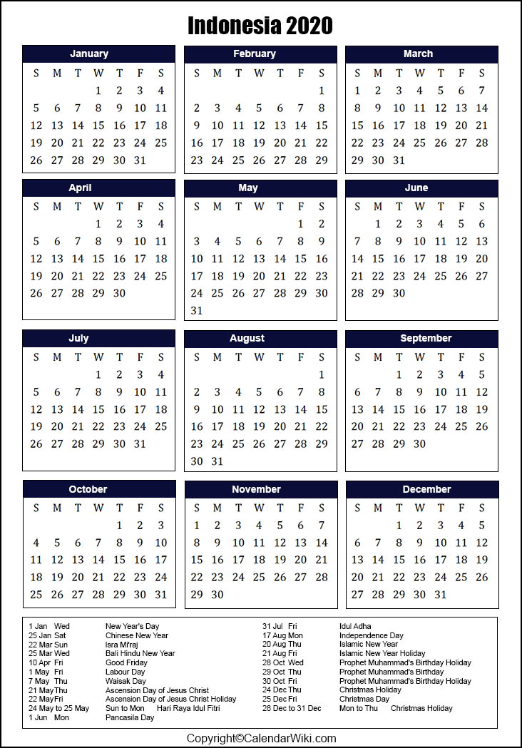 Indonesia Calendar 2020