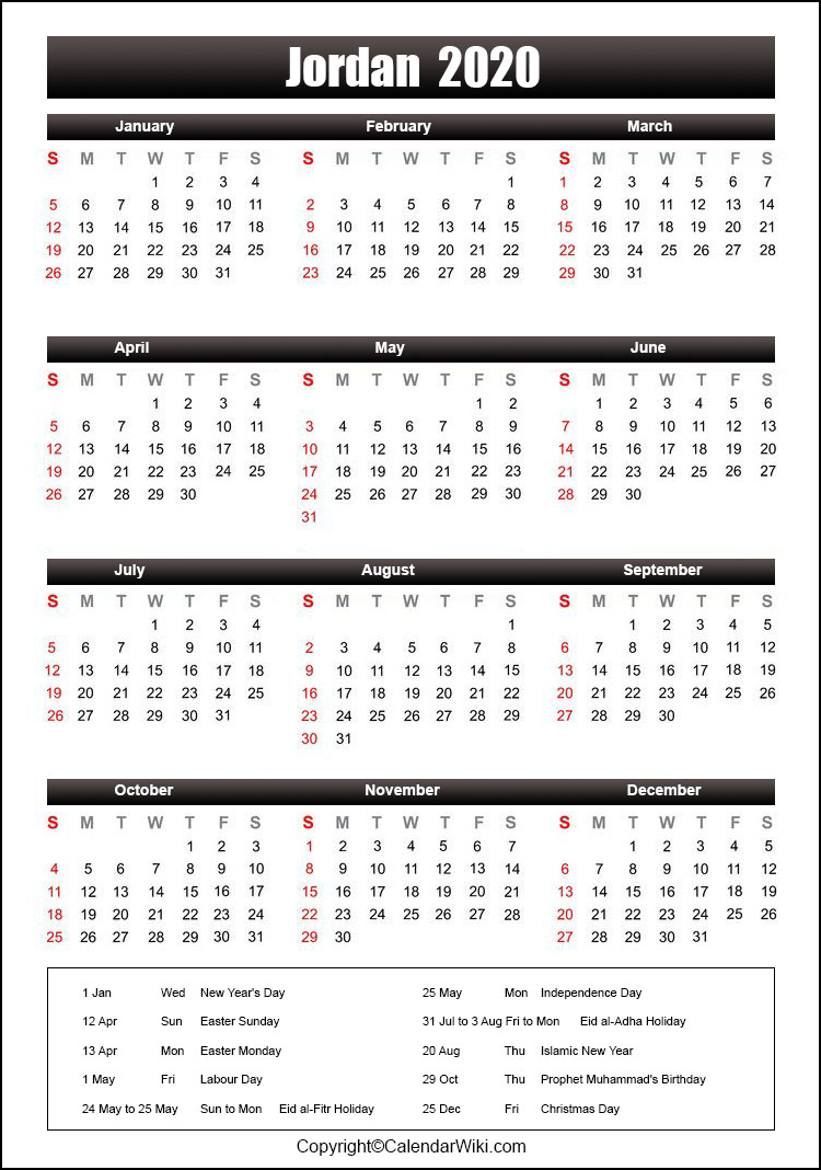 Printable Jordan Calendar 2020 with 