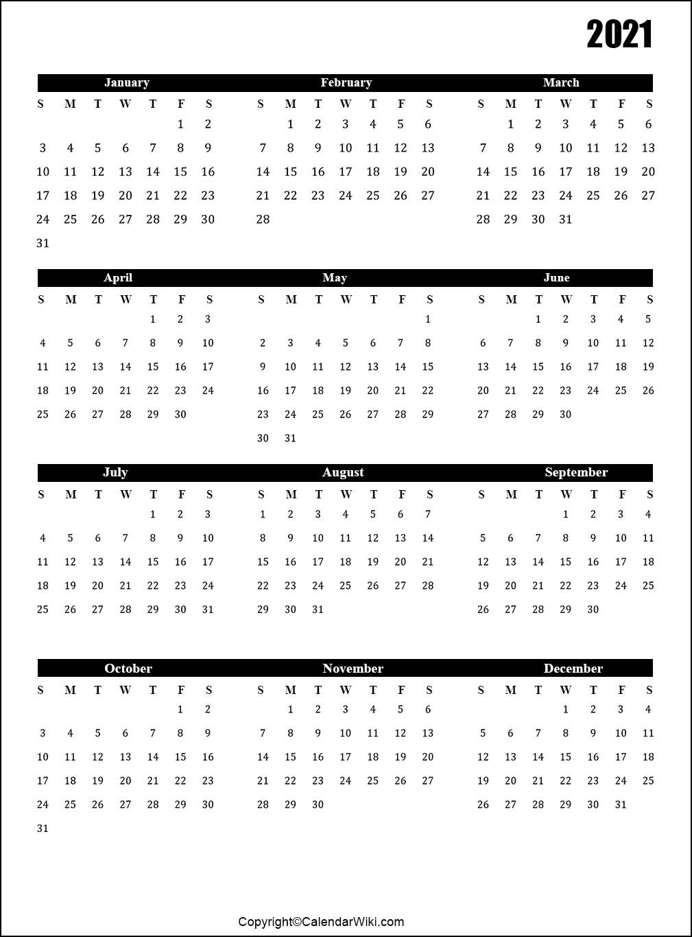 Calendar 2021 Printable