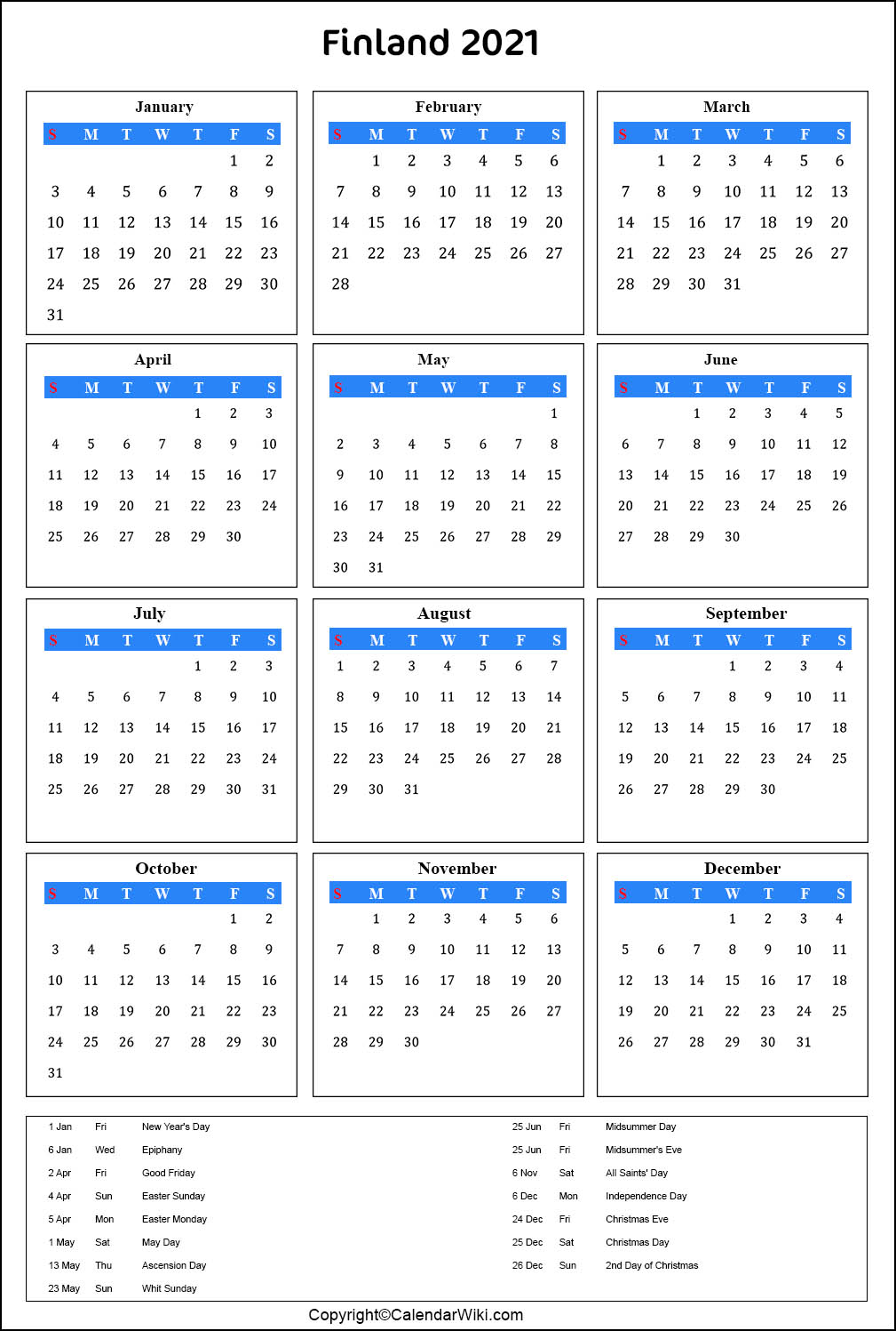 Finland Calendar 2021