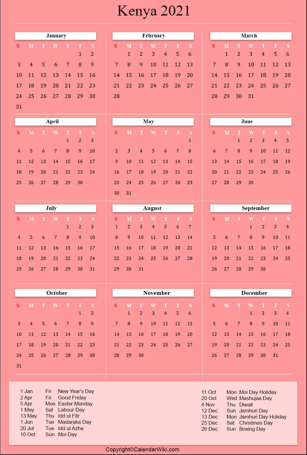 2022 kenya calendar with holidays 2022 calendar kenya with holidays