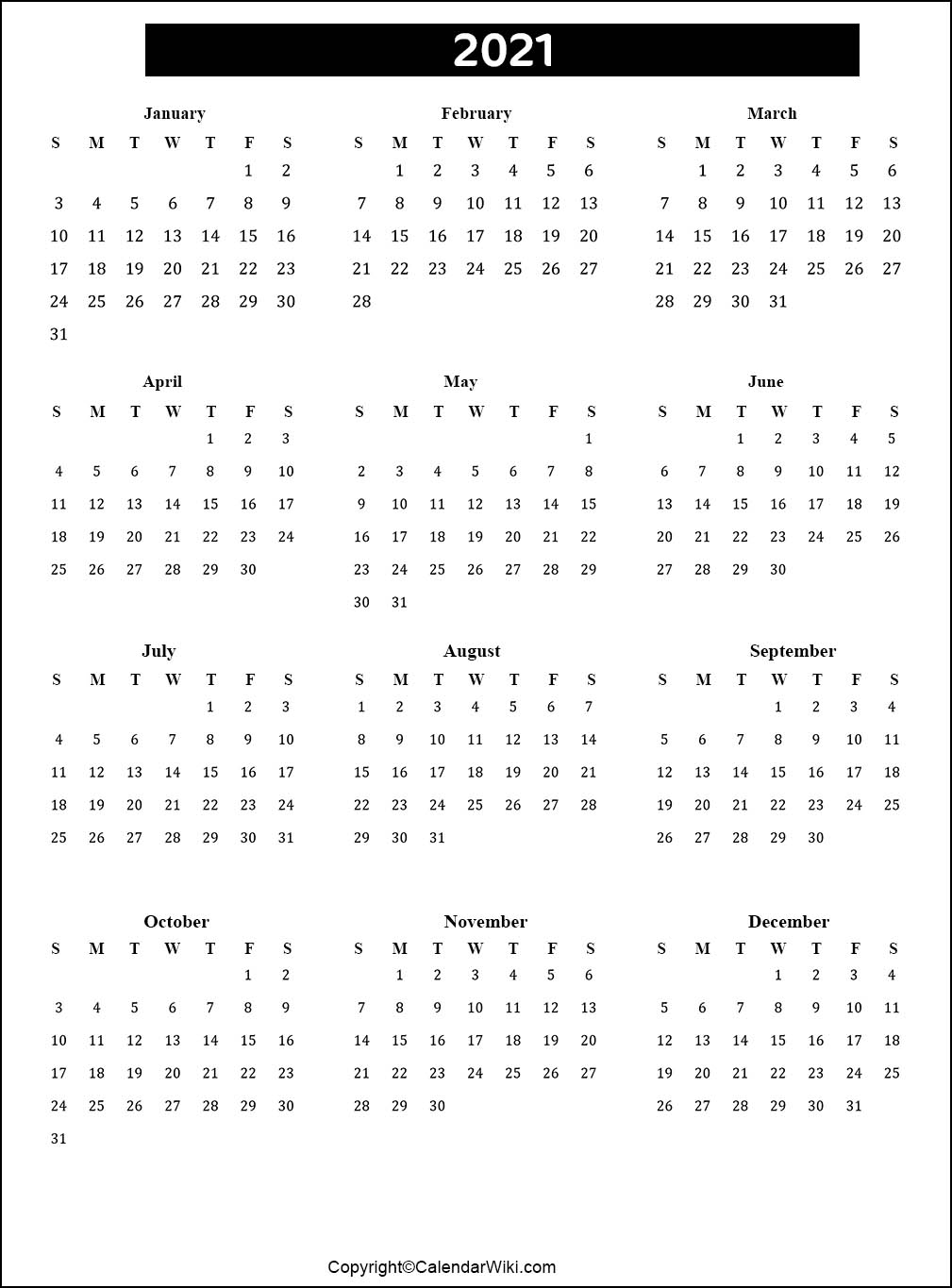 Printable Calendar 2021